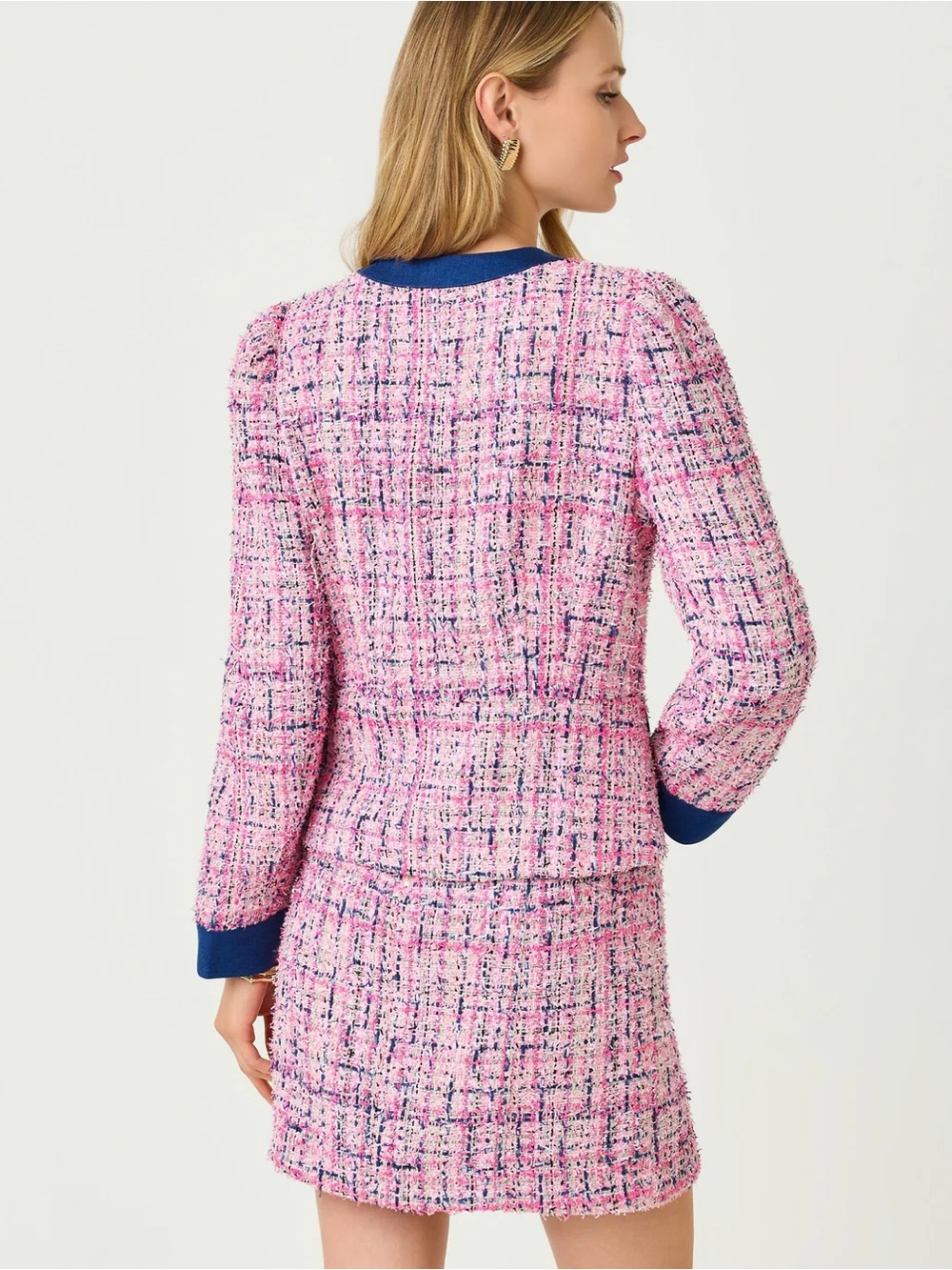 Lilly Pulitzer Pink Bouclé Jacket with Navy Trim - Picture 2 of 4